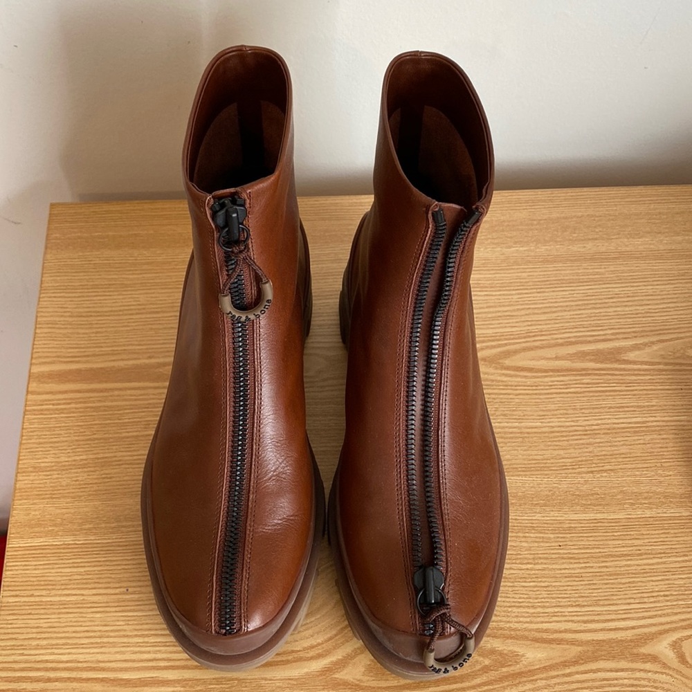 rag & bone Brown Front-Zip Leather Ankle Boots